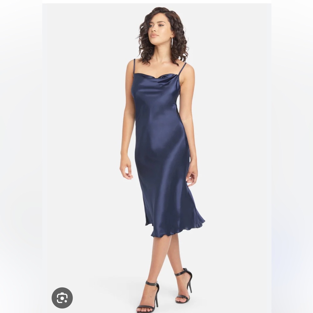 bebe Elegant Navy Blue Satin Dress